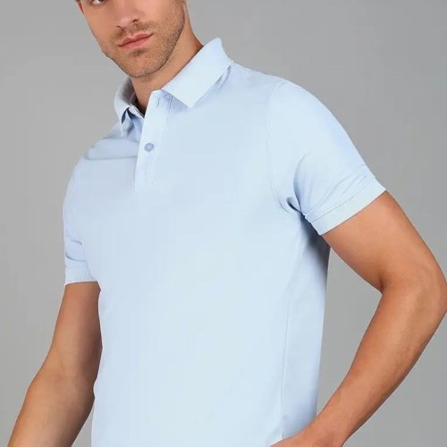 Blue Plain Polo Neck T Shirt