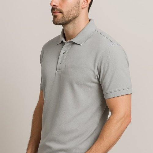 Grey Plain Polo Neck T Shirt