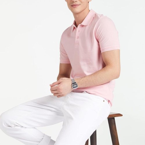 Pink Plain Polo Neck T Shirt