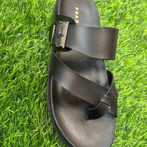 Mens Black Cross Strap Leather Sandal