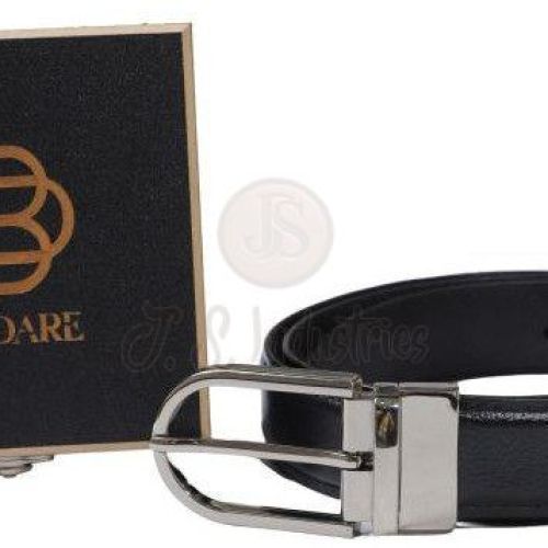 Black Leather Belt with Shiny Stainless Steel Pin Buckle