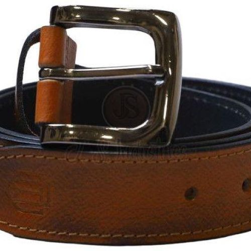 Brown Leather Belt with Brushed Buckle
