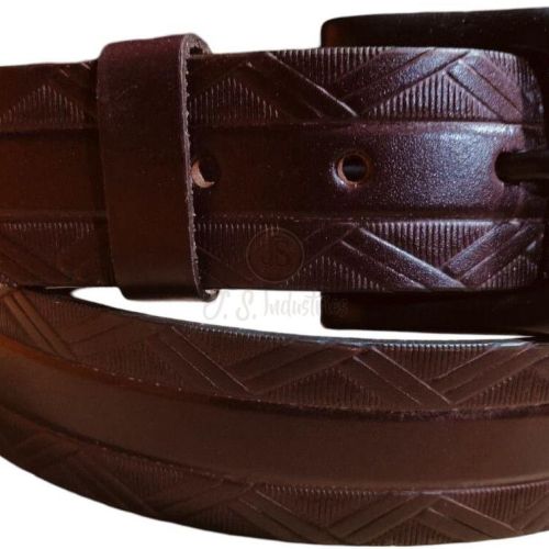 Brown Leather Belt with Textured Pattern