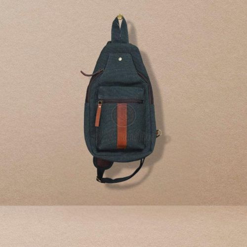 Canvas Sling Bag with Brown Faux Leather Accent