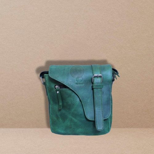 Dark Green Leather Crossbody Sling Bag
