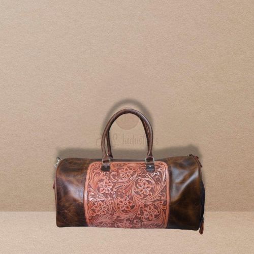 Hand Tooled Leather Weekender Travel Bag