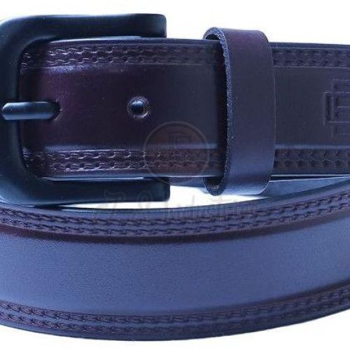 Men Brown Solid Leather Belt with Black Buckle
