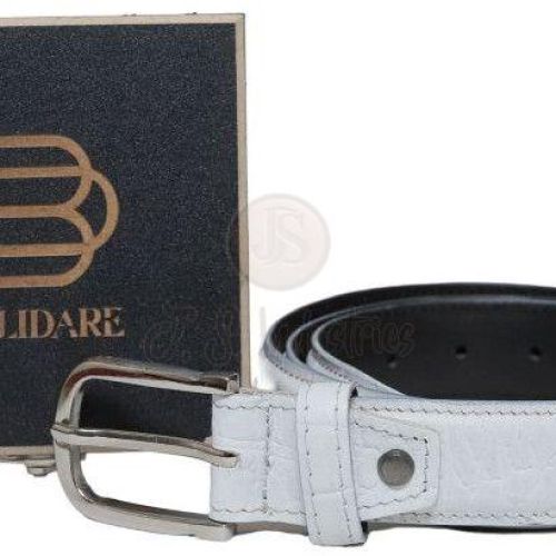 White Alligator Embossed Leather Belt with Metal Pin Buckle