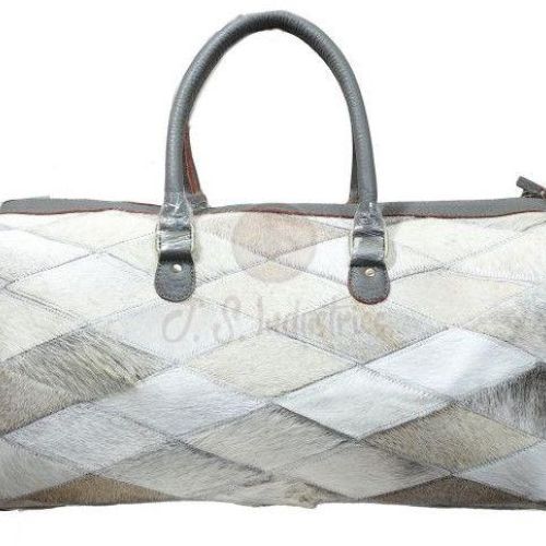 White Leather Patchwork Duffel Bag