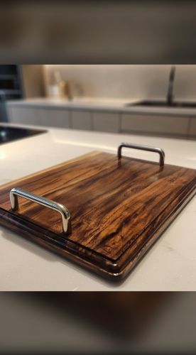 Wooden Serving Tray with Steel Handle