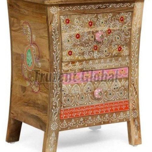 Ethnic Hand Painted Wooden Bedside Chest