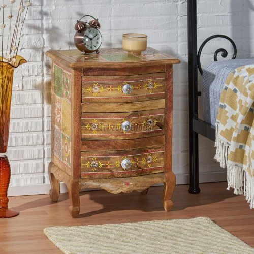 Folk Painted Wooden Bedside Drawer