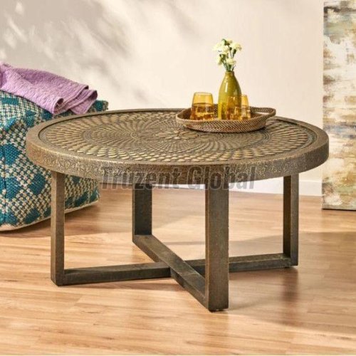 Round Carved Wooden Coffee Table