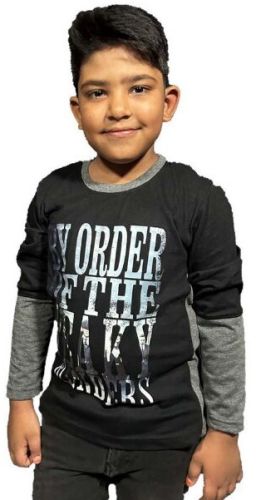 Boys Black Quote Print T Shirt