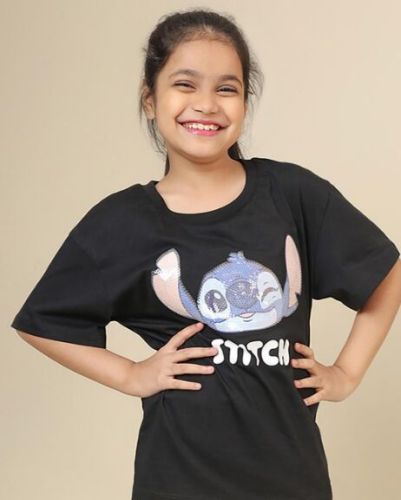 Girls Black Cute Character T Shirt