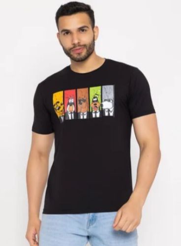 Mens Black Cartoon Strip Print T Shirt