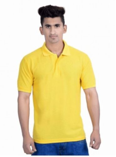 Mens Bright Yellow Solid Cotton Polo Collar T Shirt