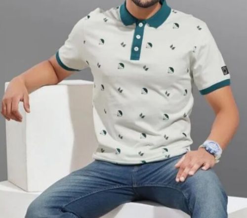 Mens Off White Printed Polo T Shirt