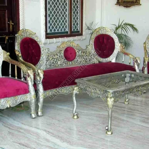 Silver Plated Luxury Wooden Sofa Set