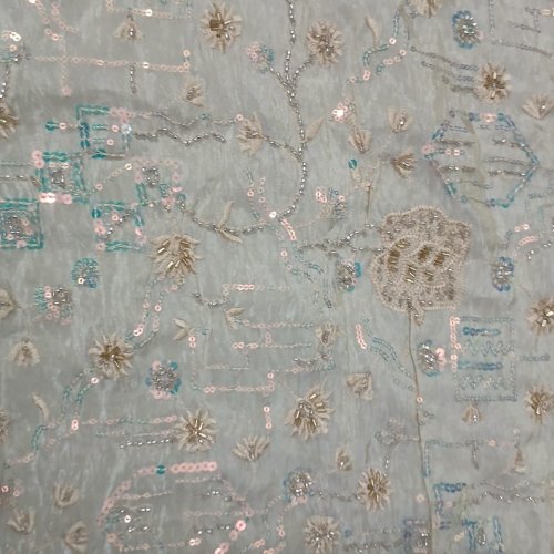 Golden Floral Embroidered Fabric