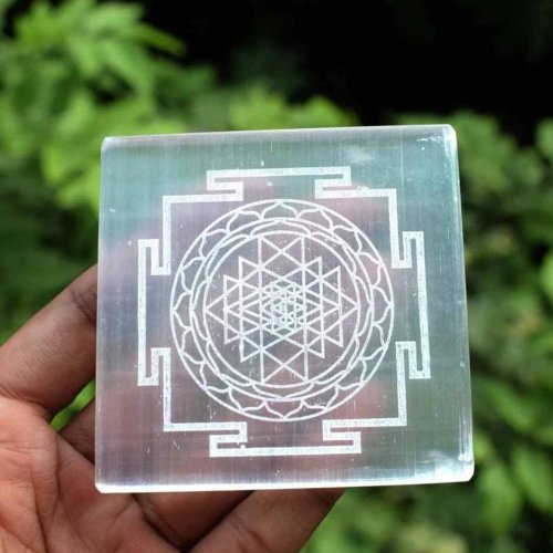Natural Selenite Crystal Engraved Plate