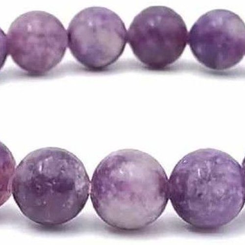 Round Lepidolite Crystal Beaded Bracelet