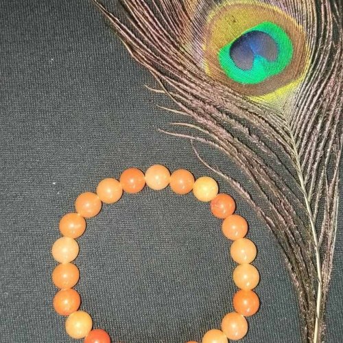 Round Red Sandstone Beaded Bracelet