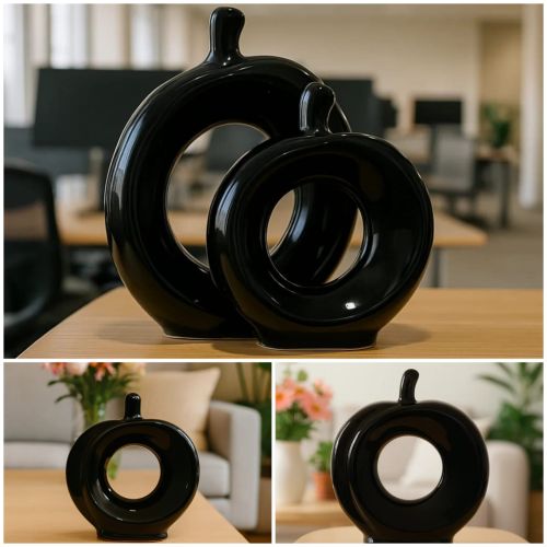 Black Ceramic Circular Decorative Sculpture Set