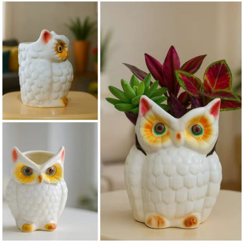 Ceramic Owl Planter Pot
