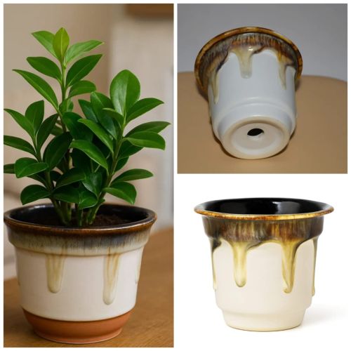 Drip Glaze Ceramic Planter Pot with Drainage Hole