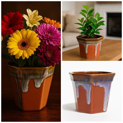 Drip Glaze Square Ceramic Flower Pot