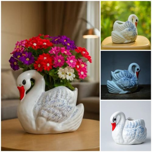 Elegant Swan Theme Ceramic Flower Planter