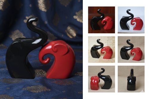 Elephant Couple Ceramic Decor Showpiece