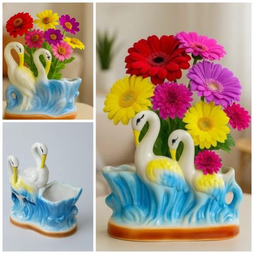 Swan Couple Ceramic Flower Planter