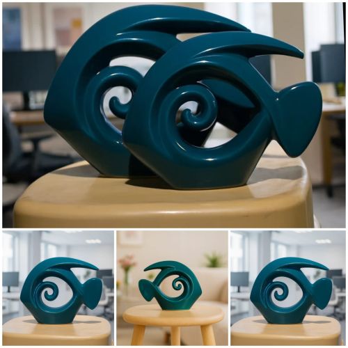 Teal Fish Spiral Decorative Sculpture Set