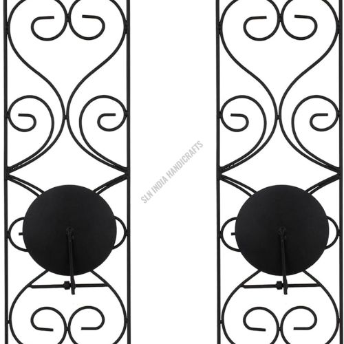Black Metal Scroll Design Wall Sconce Candle Holder Set