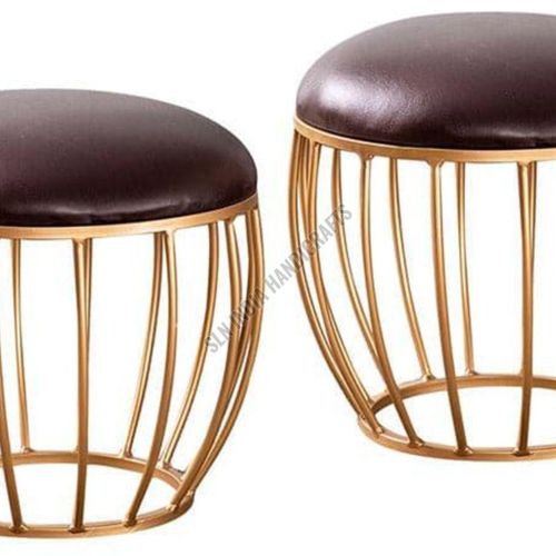 Brown Leatheratte Gold Metallic Cage Stool