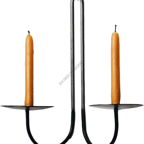 Double Armed Black Metal Wall Candle Sconce