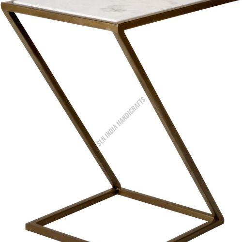 Metal Z Style Side Table With White Marble Top