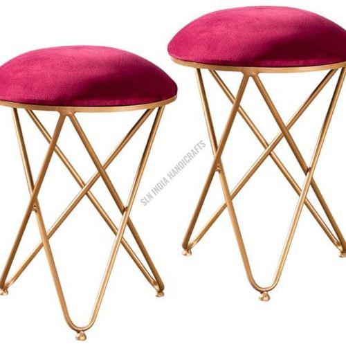 Maroon Velvet Cross Leg Metallic Stool Set