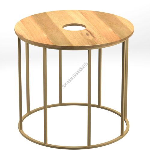 Round Metal Side Table with Wood Top