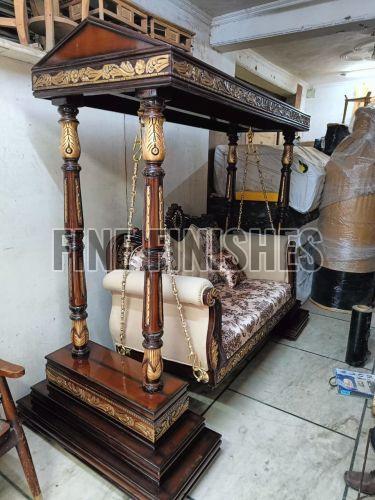 Antique Hand Carved Wooden Swing Jhula Set