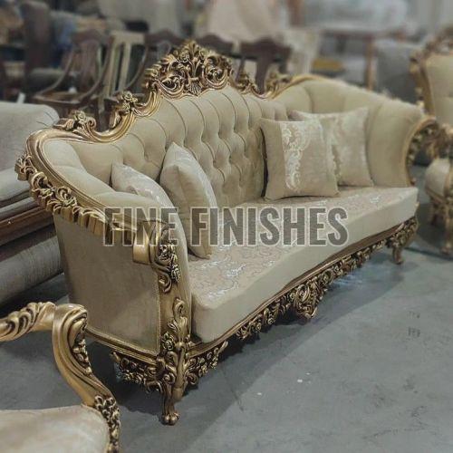 Elite Gold Accent Tufted Wooden Three Seater Sofa