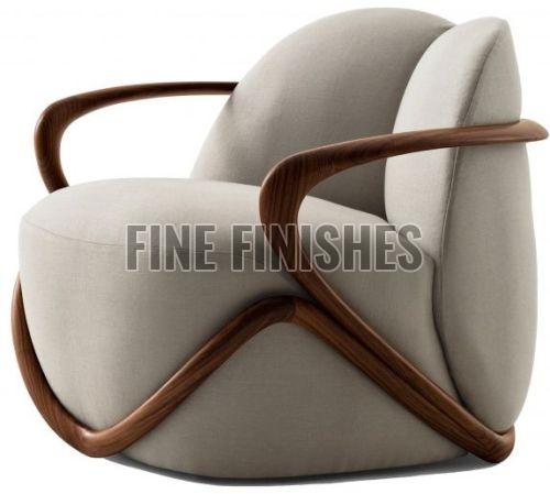 Modern Curved Wooden Arm Single Seater Lounge Chair