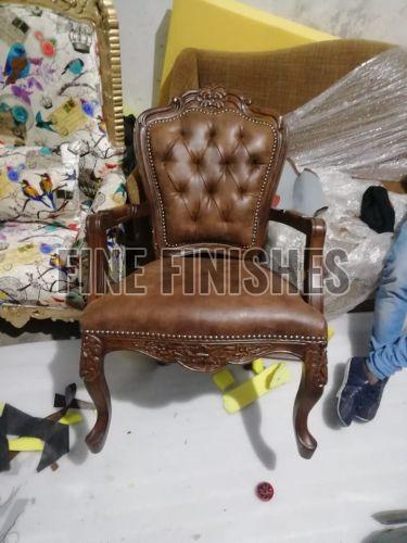 Royal Carved Wooden Leather Arm Chair