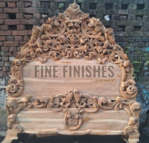 Royal Floral Motif Solid Wood Carved Bed Frame
