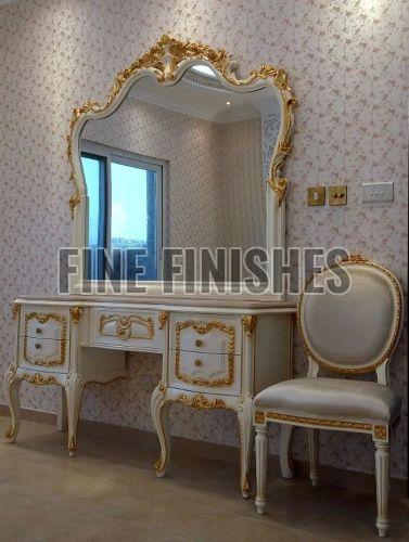 White & Golden Finish Wooden Dressing Table