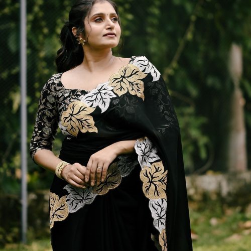 Woman Satin Chiffon Saree