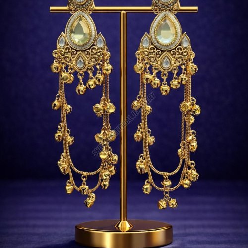 Antique Golden Kundan Chain Tassel Earrings