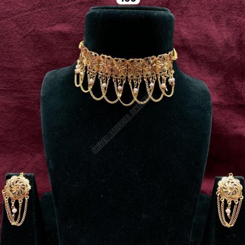 Chain Drop Choker Necklace with Matching Earrings